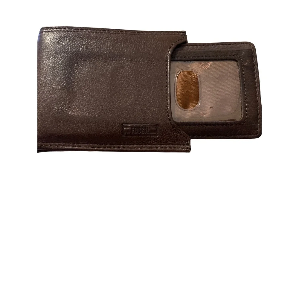 Fossil Mens Bifold Wallet and Removable Card Case Set Dark Brown Genuine Leather